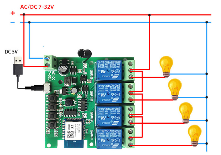 Bo Mạch Công Tắc 4 Cổng Cửa Cuốn 5V - 32V Zigbee 3.0 Và RF Tuya Sonoff ZJY04 (Hỗ trợ HomeAssistant) Zigbee2MQTT tìm hiểu thêm!